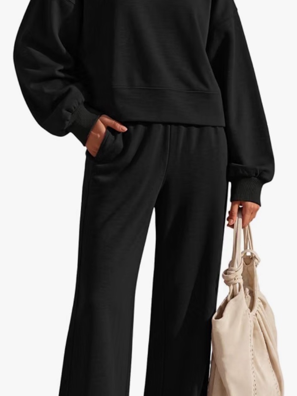 Black Wide-Leg Lounge Pants and top set